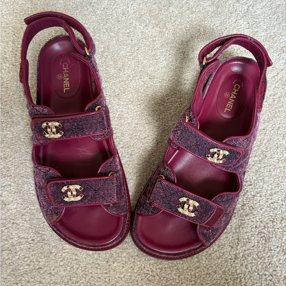 Chanel velvet pink (denim like) dad sandals